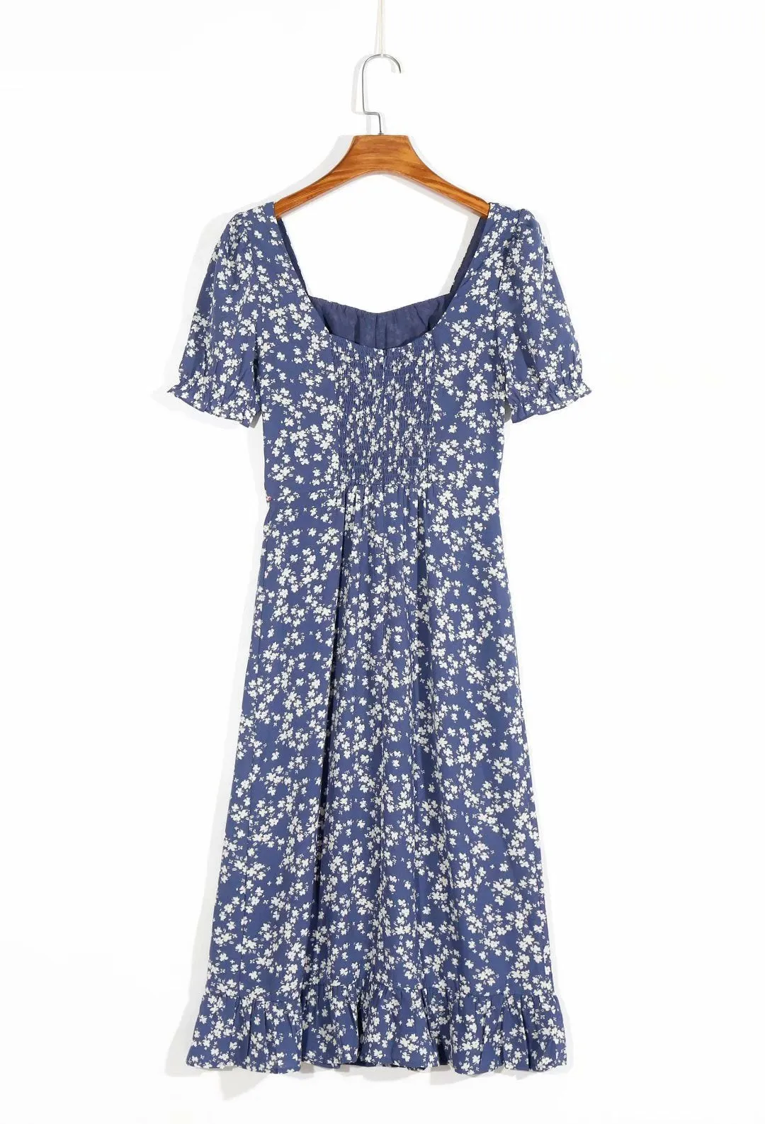 Backless Vintage Square Collar Floral Printed Midi Dress