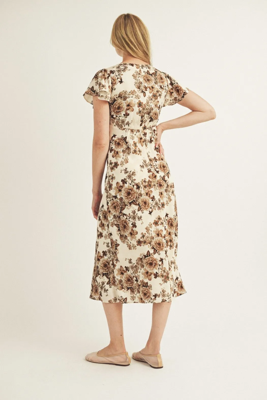 REALISTIC FLORAL FITTED MAXI DRESS